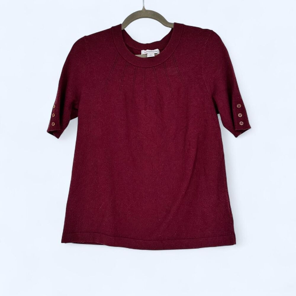 Liz Claiborne Maroon Knit Short Sleeve Button Pullover Sweater Romantic Cottagec